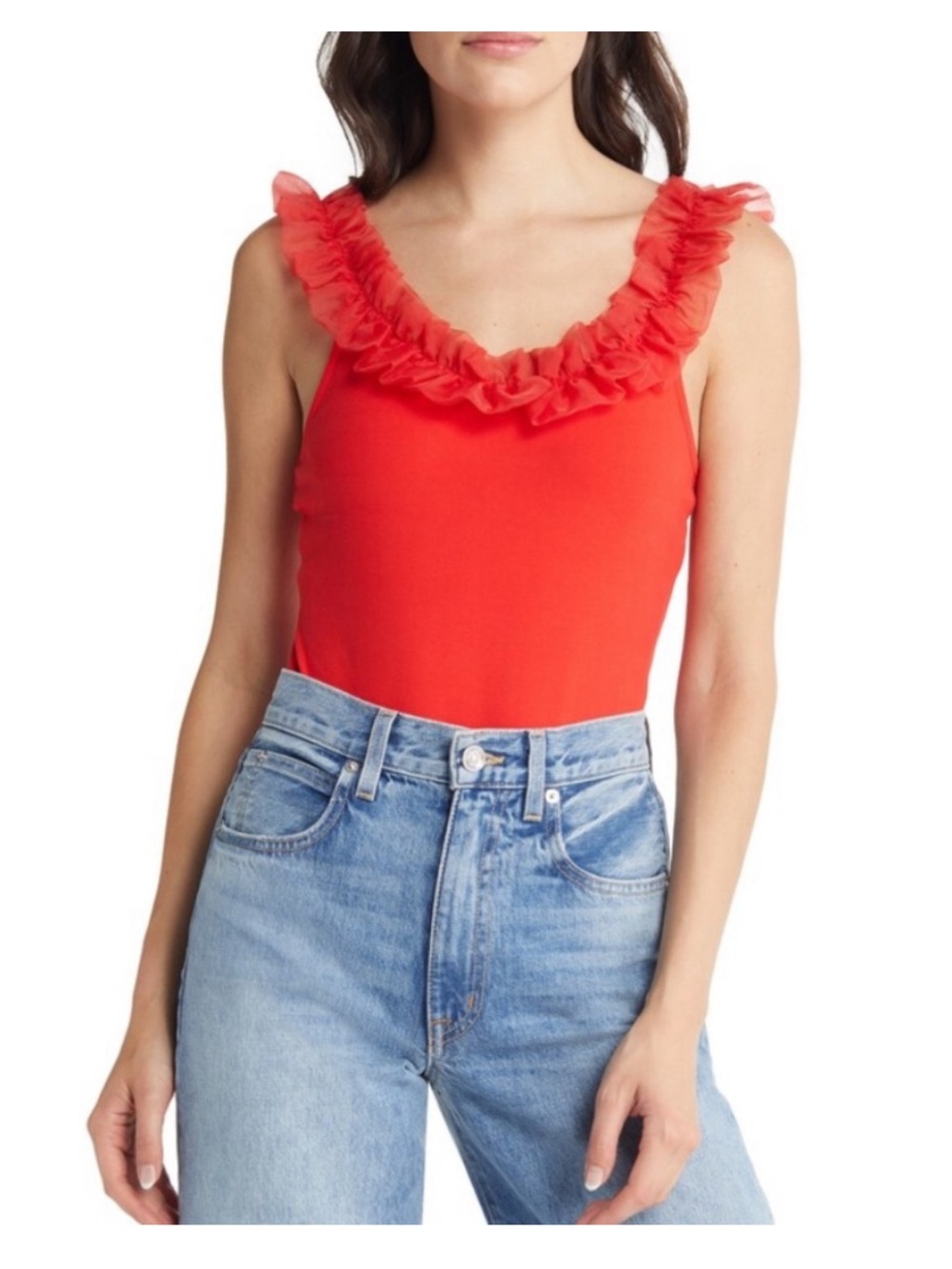 NWT & Other Stories Red Organza Ruffle Bodysuit